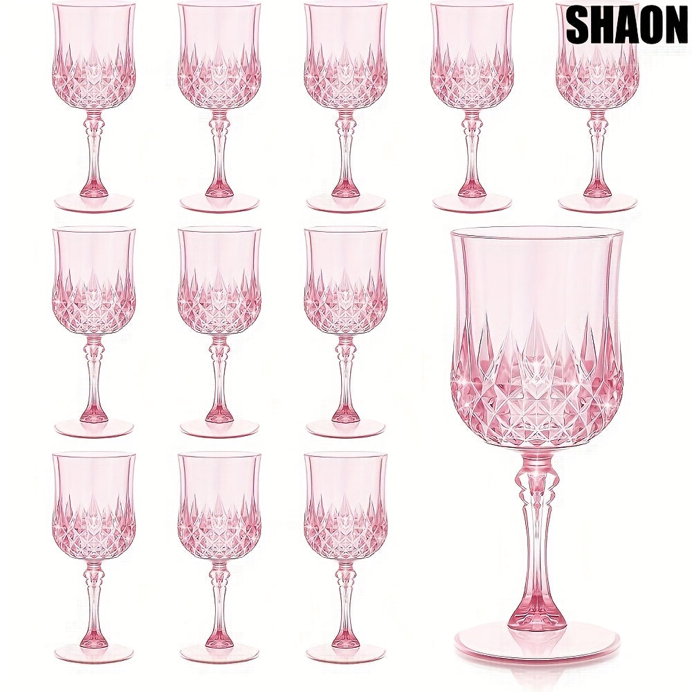 SHAON 12PCS Champagne Glass Set - Elegant Pink Embossed Sculpture Glass