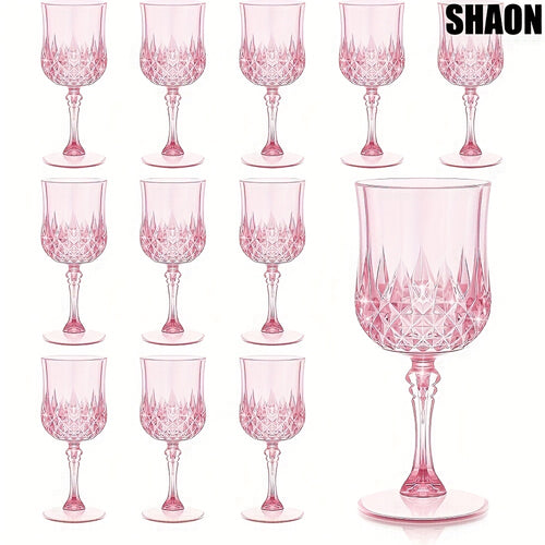 SHAON 12PCS Champagne Glass Set - Elegant Pink Embossed Sculpture Glass