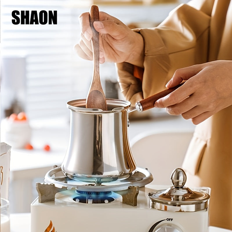 SHAON Stainless Steel Cooking Pot with Spill-Proof Wooden Handle and Lid