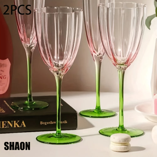 SHAON 2PCS Petal gradient glass wine glass