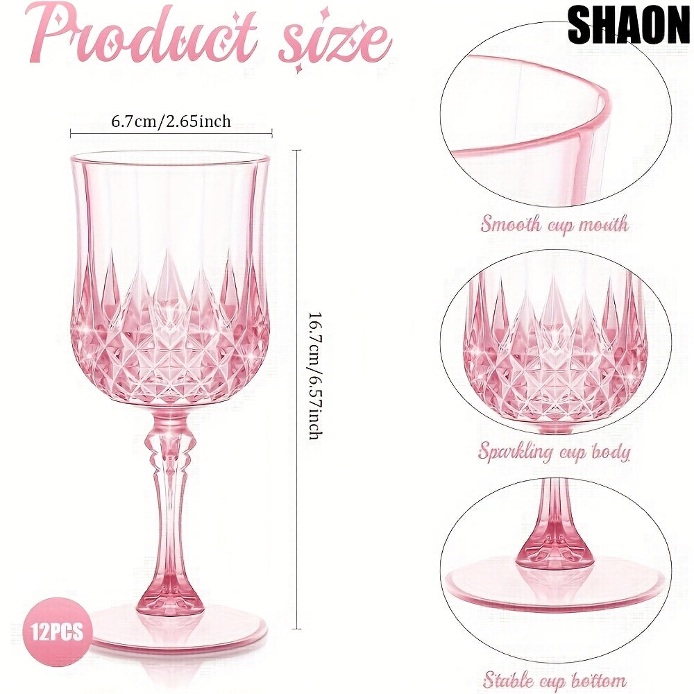 SHAON 12PCS Champagne Glass Set - Elegant Pink Embossed Sculpture Glass
