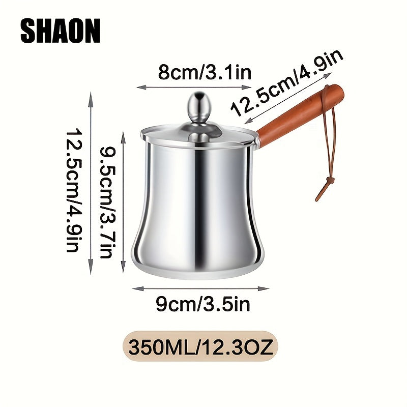 SHAON Stainless Steel Cooking Pot with Spill-Proof Wooden Handle and Lid