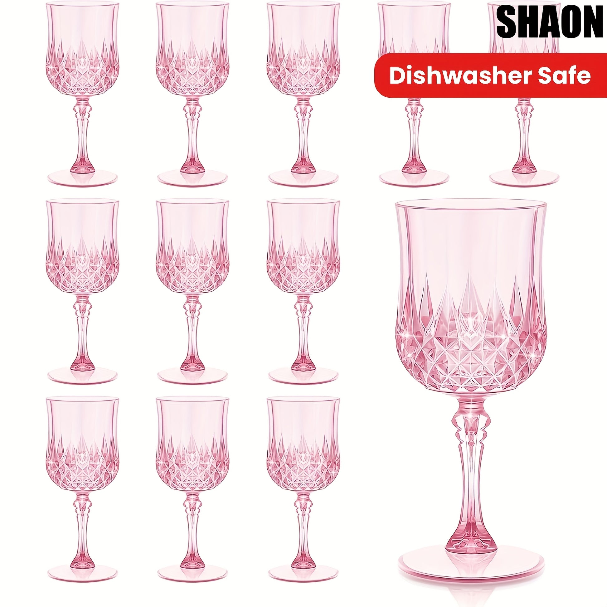SHAON 12PCS Champagne Glass Set - Elegant Pink Embossed Sculpture Glass